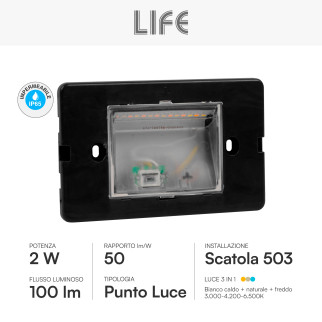 Life Punto Luce LED 2W da Incasso SMD per Scatola 503 CCT 3in1 IP65