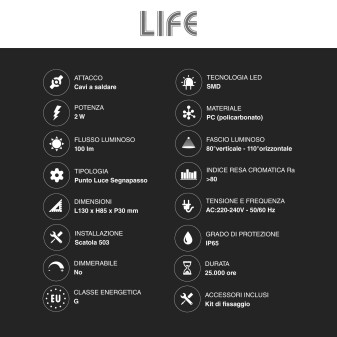 Life Punto Luce LED 2W da Incasso SMD per Scatola 503 CCT 3in1 IP65