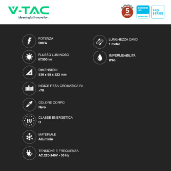 V-Tac Pro VT-48501 Faro LED SMD Samsung 500W - SKU 23617