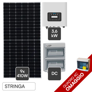 Kit 9 Pannelli Solari 410W + Inverter Monofase 3,6kW + Quadri DC/AC