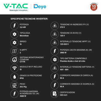 Kit Inverter 3,6kW Monofase LCD CEI 0-21 + Batteria LiFePO4 5.12kWh