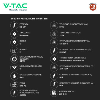 Kit Inverter 3,6kW Monofase LCD IP65 CEI 0-21 + Batteria