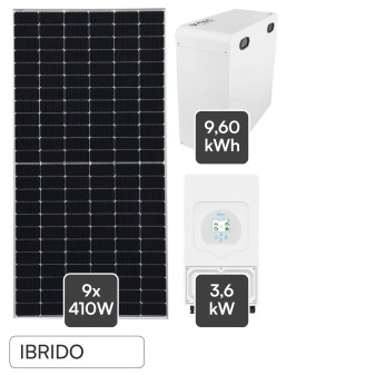 Set 9 Pannelli Fotovoltaici + Inverter 3,6kW + Batteria 9,60kWh V-Tac