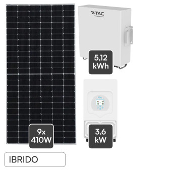 Set 9 Pannelli Fotovoltaici + Inverter 3,6kW + Batteria 5,12kWh V-Tac