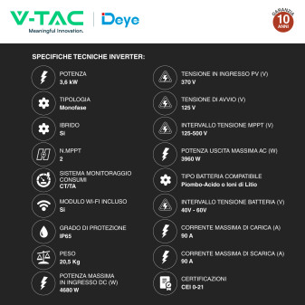 Set 9 Pannelli Fotovoltaici + Inverter 3,6kW + Batteria 5,12kWh V-Tac