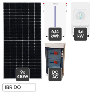 Kit 9 Pannelli Solari 410W + Inverter 3,6kW + Batteria + Quadro DC/AC