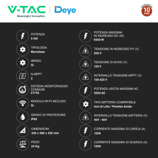 Inverter Ibrido per Impianto Fotovoltaico V-Tac 5kW IP65