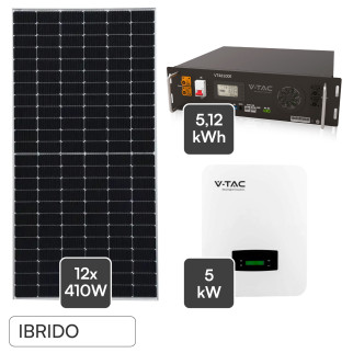 Set 12 Pannelli Solari 410W + Inverter 5kW + Batteria LiFePo4 V-Tac