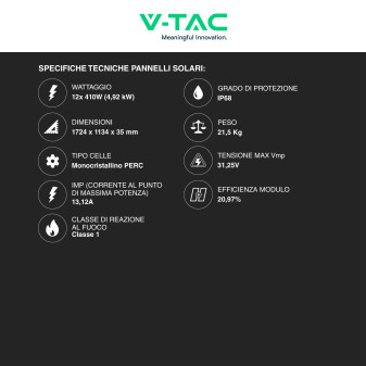Set 12 Pannelli Solari 410W + Inverter 5kW + Batteria LiFePo4 V-Tac