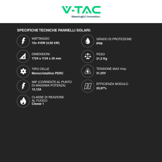 Set 12 Pannelli Solari 410W + Inverter 5kW + Batteria LiFePo4 V-Tac