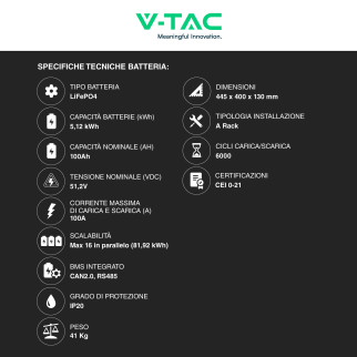 Set 12 Pannelli Solari 410W + Inverter 5kW + Batteria LiFePo4 V-Tac