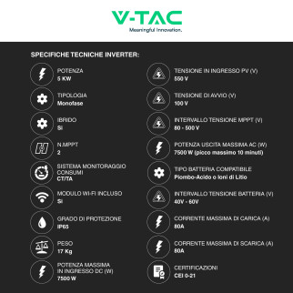 Set 12 Pannelli Solari 410W + Inverter 5kW + Batteria LiFePo4 V-Tac