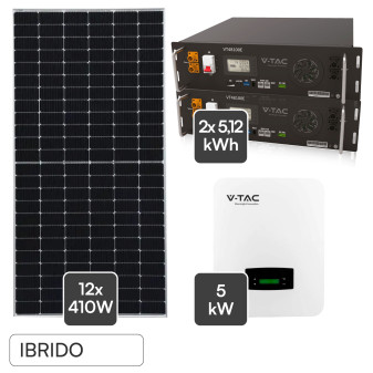 Set 12 Pannelli Solari 410W + Inverter 5kW + 2 Batterie LiFePo4 V-Tac