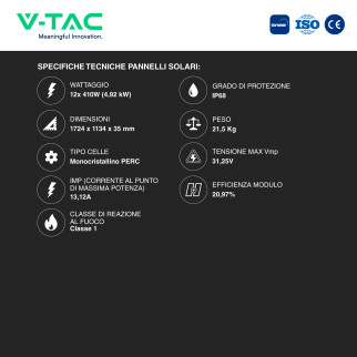 Set 12 Pannelli Solari 410W + Inverter 5kW + 2 Batterie LiFePo4 V-Tac