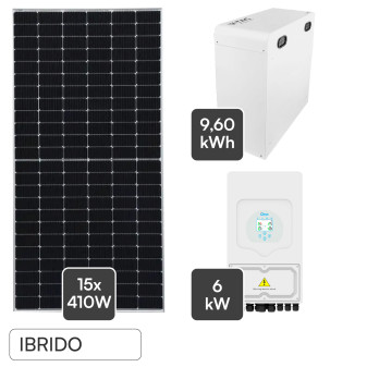 Set 15 Pannelli Solari 410W + Inverter 6kW LCD + Batteria