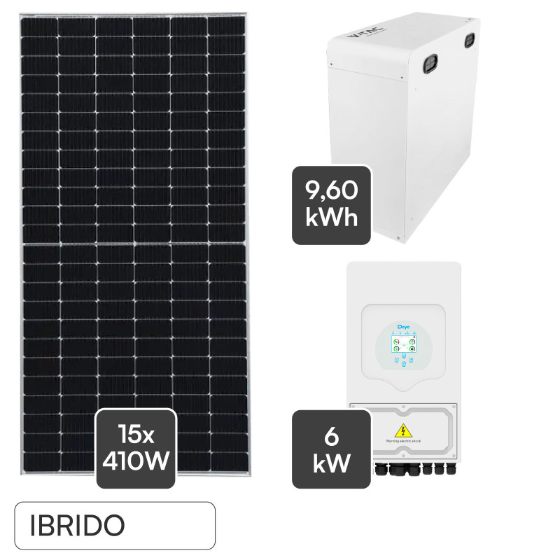 Set 15 Pannelli Solari 410W + Inverter 6kW LCD + Batteria