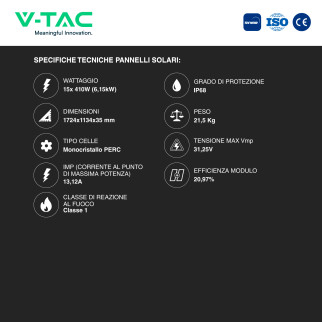 Set 15 Pannelli Solari 410W + Inverter 6kW LCD + Batteria