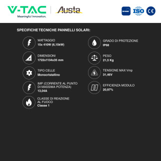 Set 15 Pannelli Solari + Inverter 6kW  + Batteria V-Tac