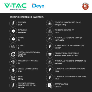 Set 15 Pannelli Solari + Inverter 6kW  + Batteria V-Tac