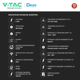 Set Inverter 6kW Monofase + Batteria LiFePO4 IP65 V-Tac