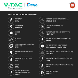 Set 14 Pannelli Solari 485W + Inverter 6kW + Batteria V-Tac