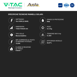 Set 15 Pannelli Solari 410W + Inverter 6kW + Batteria V-Tac