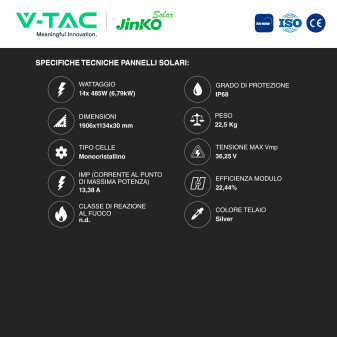 14 Pannelli Solari 485W + Inverter 6kW + Batteria V-Tac