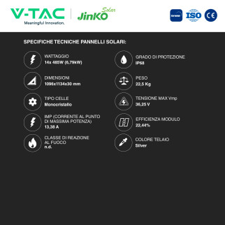 Set 14 Pannelli Solari 485W + Inverter 6kW + Batteria LiFePo4 V-Tac