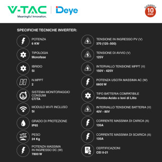 Set 14 Pannelli Solari 485W + Inverter 6kW + Batteria LiFePo4 V-Tac
