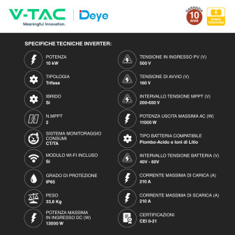 Inverter 10kW Trifase LCD IP65 Pannelli Fotovoltaici V-Tac