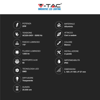 VT-4924 Faro LED Floodlight 20W SMD IP65 Colore Bianco V-Tac