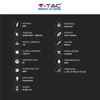 VT-4924 Faro LED Floodlight 20W SMD IP65 Colore Bianco V-Tac
