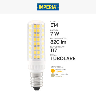 Imperia Lampadina LED E14 7W Tubolare SMD Trasparente