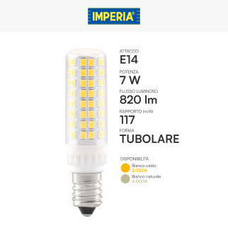 Imperia Lampadina LED E14 7W Tubolare SMD Trasparente
