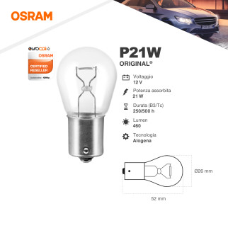 2 Lampadina P21W Osram Original 21W