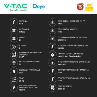 Inverter 6kW Trifase LCD IP65 Pannelli Fotovoltaici V-Tac