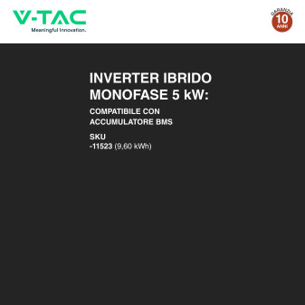 V-Tac Inverter Monofase Ibrido On-Grid / Off-Grid 5kW IP65