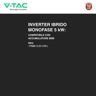 V-Tac Inverter Monofase Ibrido On-Grid / Off-Grid 5kW IP65
