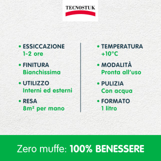 Tecnostuk Muffa K.O. Fondo Antimuffa Termoisolante Igienizzante Bianco