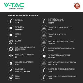 V-Tac Deye Sistema All-In-One Inverter 5kW Accumulo 5,32kWh