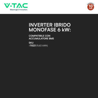 V-Tac Inverter Monofase Ibrido On-Grid / Off-Grid 6kW IP65