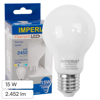 Imperia Lampadina Goccia A60 Filament Vetro Bianca 15W