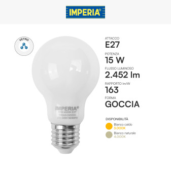 Imperia Lampadina Goccia A60 Filament Vetro Bianca 15W