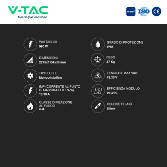 Pannelli Solari Fotovoltaici 580W TOPCon IP68 V-Tac Jinko