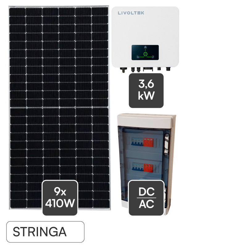 Kit 9 Pannelli Solari 410W + Inverter 3,6kW + Quadro DC/AC