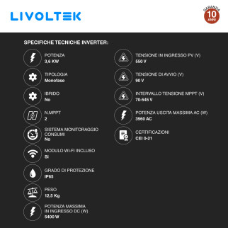 Kit 9 Pannelli Solari 410W + Inverter 3,6kW + Quadro DC/AC