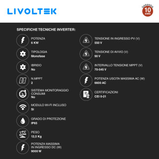 Kit 15 Pannelli Solari 410W + Inverter Monofase 6kW + Quadro DC/AC