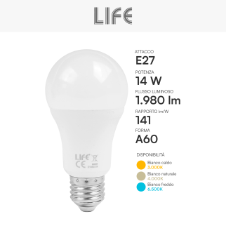 Life Lampadina LED E27 14W Goccia A60 SMD