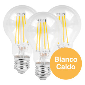 3 Lampadine LED E27 3,8W Goccia A60 Filament 212 lm/W in Vetro Life