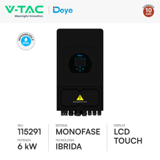 V-Tac Inverter Monofase Ibrido On-Grid / Off-Grid 6kW IP65 CEI 0-21
